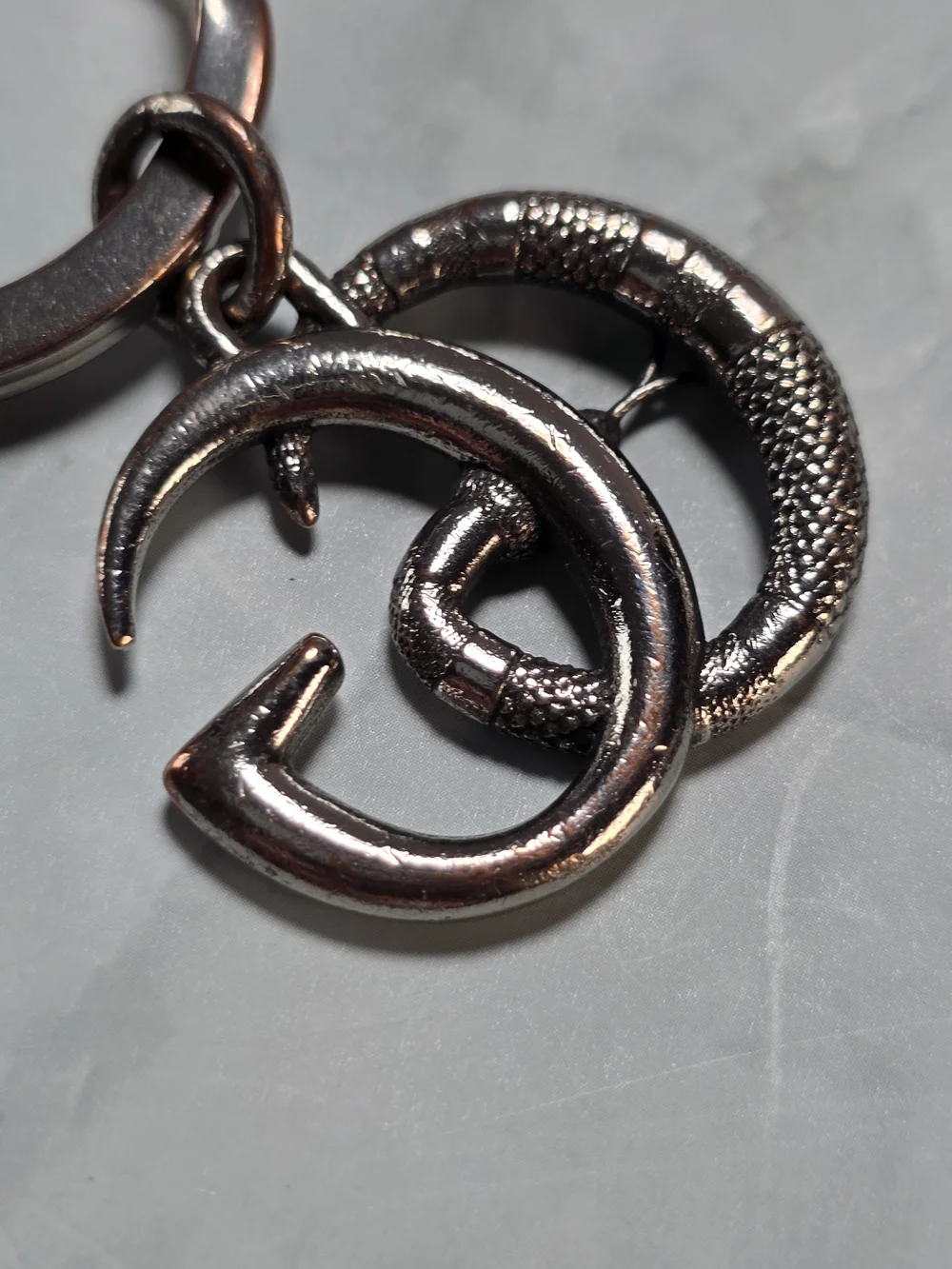 Gucci GG Kingsnake Logo Metal Key Chain Bag Charm
